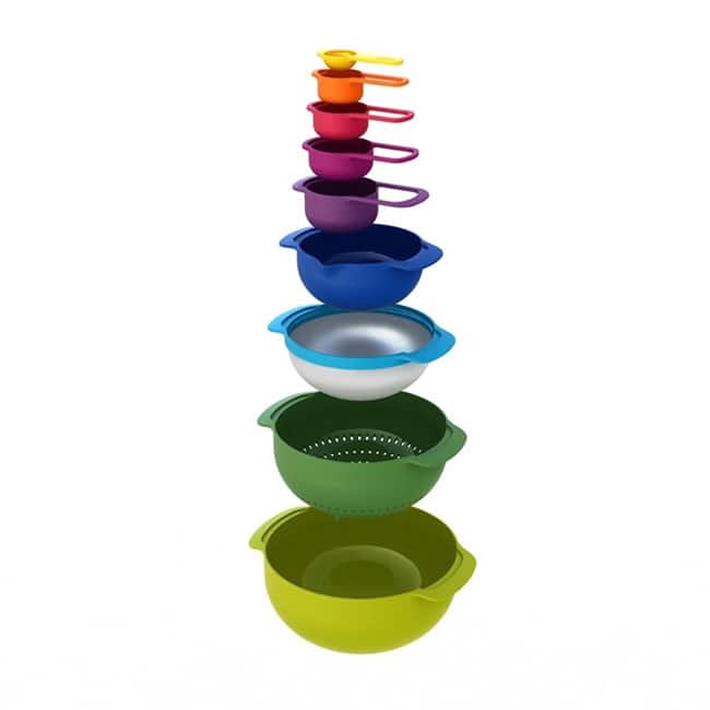 Joseph Joseph Nest 9 Plus, 9-Piece Compact Mixing Bowl, Food Prep, and Measuring Set