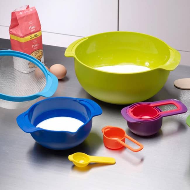 Joseph Joseph Nest 9 Plus, 9-Piece Compact Mixing Bowl, Food Prep, and Measuring Set