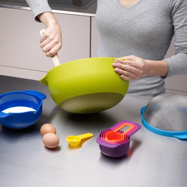 Joseph Joseph Nest 9 Plus, 9-Piece Compact Mixing Bowl, Food Prep, and Measuring Set