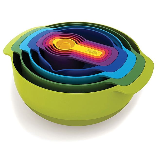 Joseph Joseph Nest 9 Plus, 9-Piece Compact Mixing Bowl, Food Prep, and Measuring Set