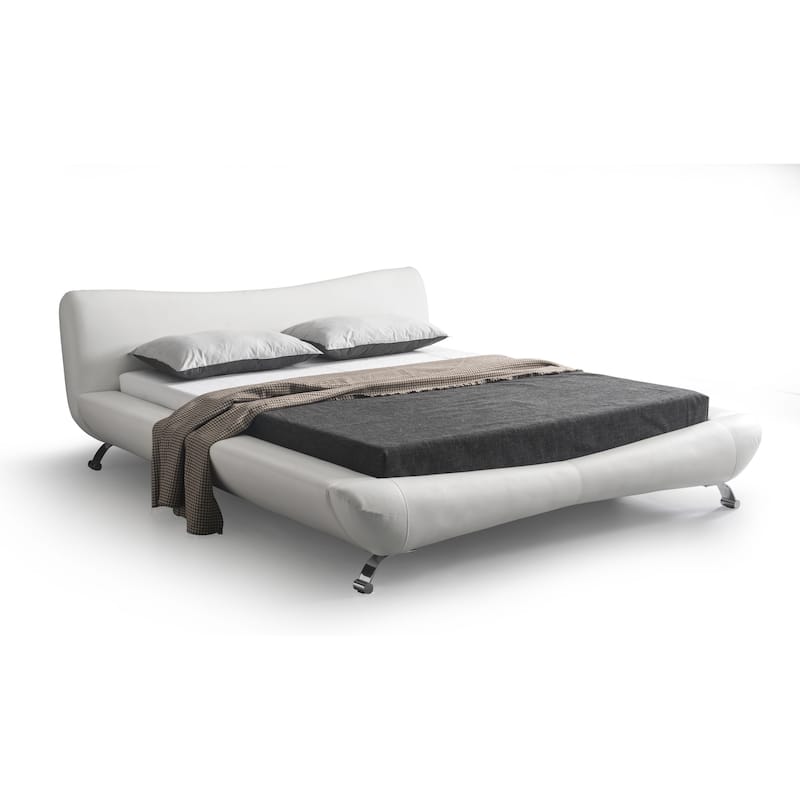 Joyce White Synthetic Leather Contemporary Platform Bed - Queen - Queen
