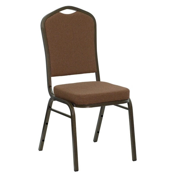 Crown Back Stacking Banquet Chair in Coffee Fabric - Gold Vein Frame