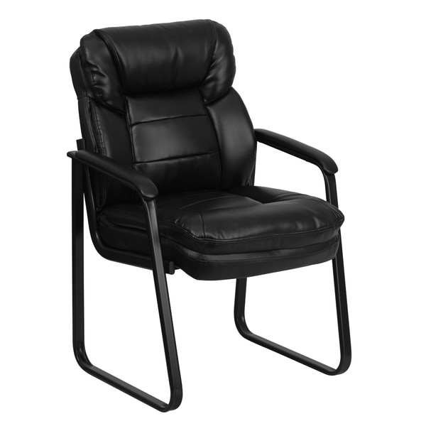 Black LeatherSoft Executive Side Reception Chair w/Lumbar Support &Sled Base