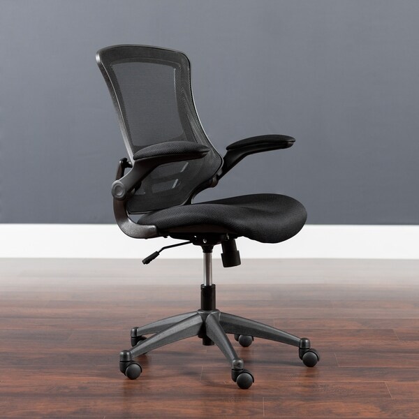 Mid-Back Black Mesh Swivel Ergonomic Task Office Chair with Flip-Up Arms