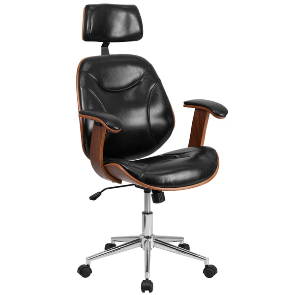 High Back Black Leather Executive Wood Office Chair