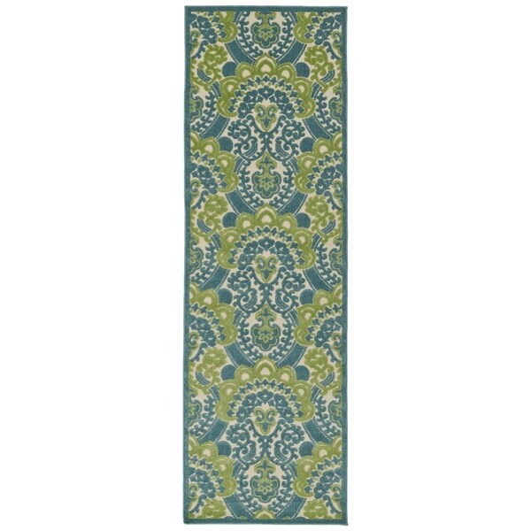 Shop Indoor/Outdoor Luka Blue Damask Rug (2'6 x 7'10) 2'6" x 7'10