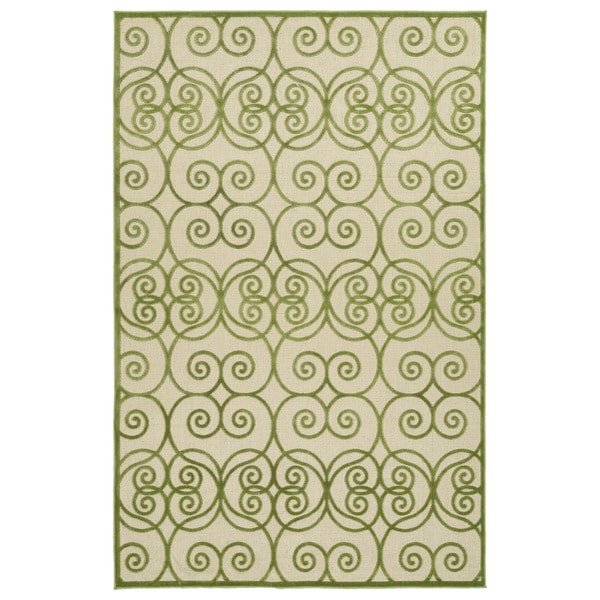 Indoor/Outdoor Luka Green Scroll Rug - 8'8" x 12'