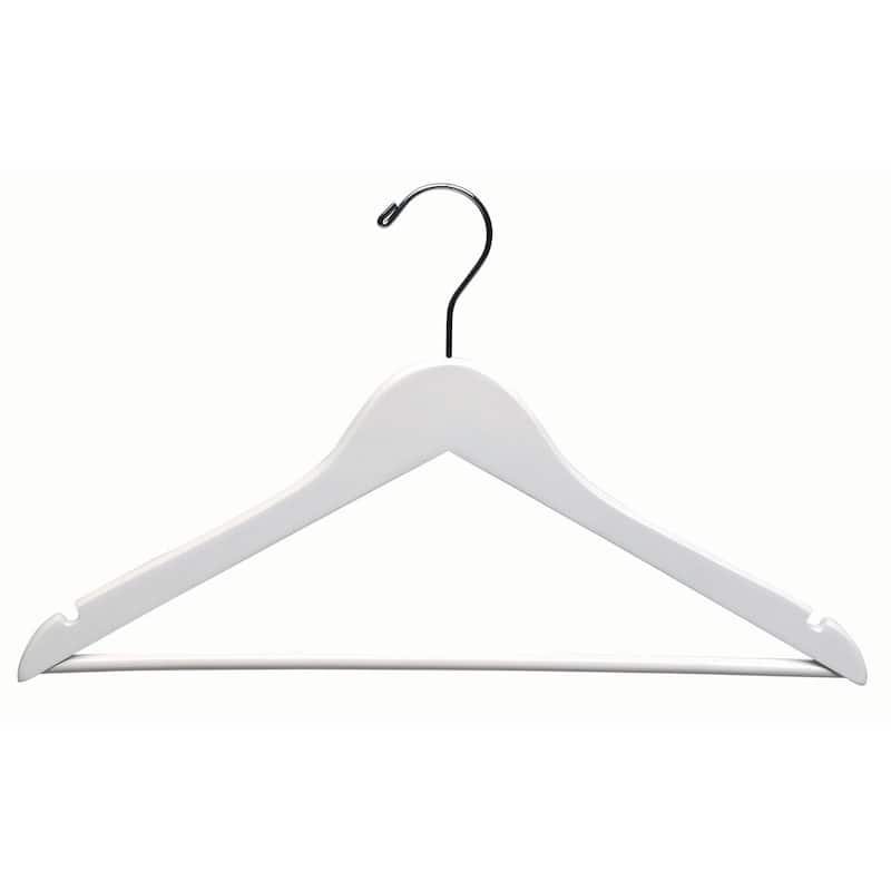 White Wooden Suit Hanger with Bar and Chrome Swivel Hook