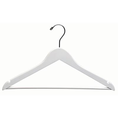 White Wooden Suit Hanger with Bar and Chrome Swivel Hook