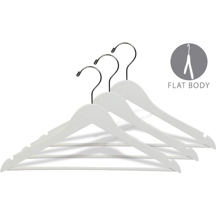 White Wooden Suit Hanger with Bar and Chrome Swivel Hook