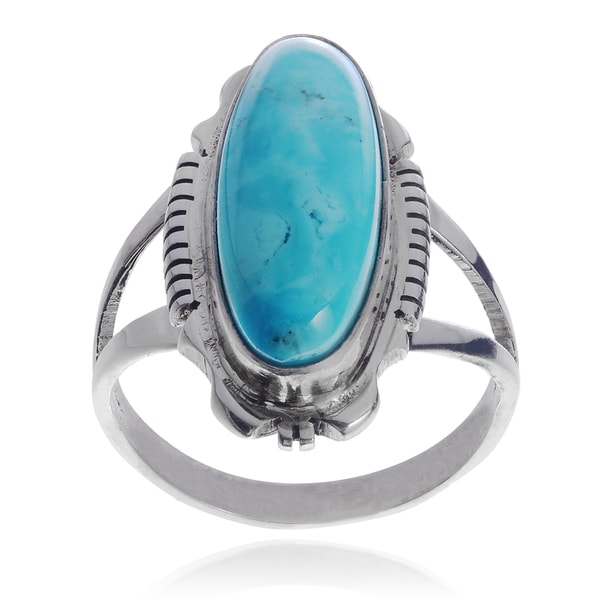 Journee Collection Sterling Silver Handmade Turquiose Stone Split Band Ring