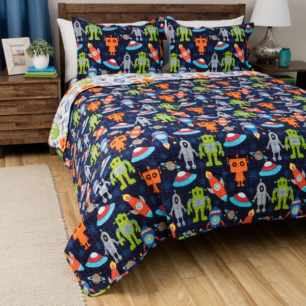 Greenland Home Fashions Robots in Space 3-piece Cotton Quilt Set
