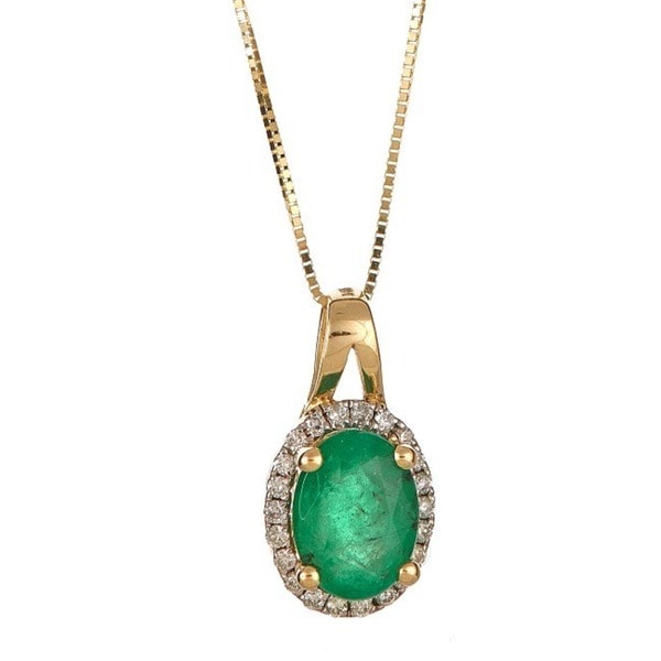 Anika and August 14k Yellow Gold Oval-cut Emerald 1/8ct TDW Diamond Necklace (G-H, I1-I2)