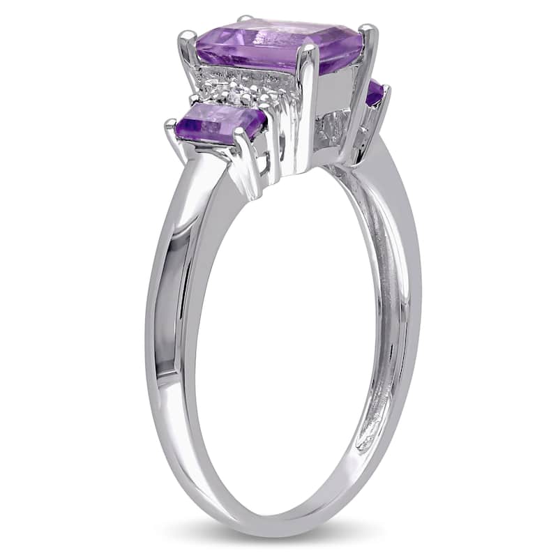 Miadora 10k White Gold Amethyst and Diamond Accent 3-stone Ring - Purple