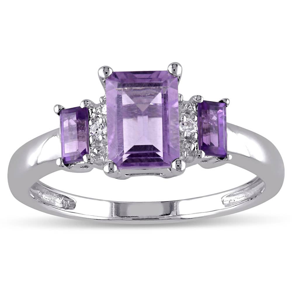 Miadora 10k White Gold Amethyst and Diamond Accent 3-stone Ring - Purple