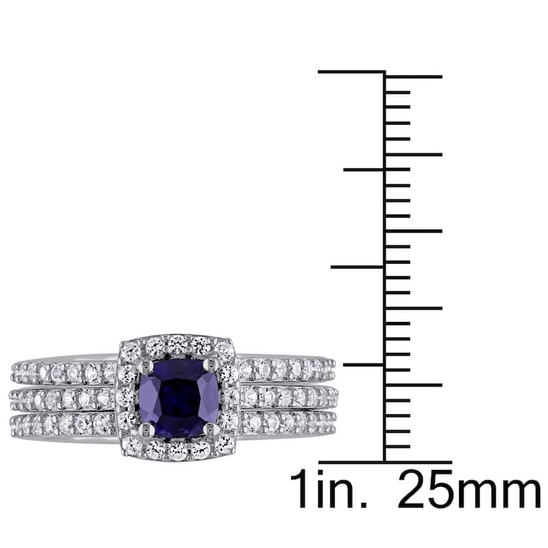Miadora Sterling Silver Created Blue and White Sapphire Bridal Ring Set