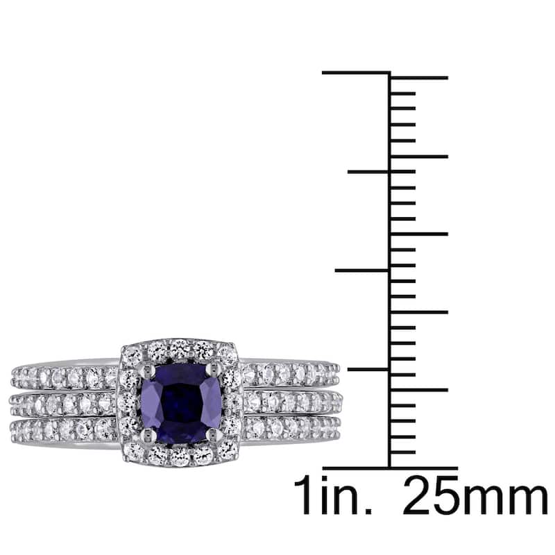 Miadora Sterling Silver Created Blue and White Sapphire Bridal Ring Set