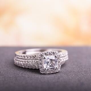 miadora sterling silver cushion and round cut created white sapphire halo 3 piece bridal - Halo Wedding Ring Sets miadora sterling silver cushion and round cut created white sapphire halo 3 piece bridal - Halo Wedding Ring Sets