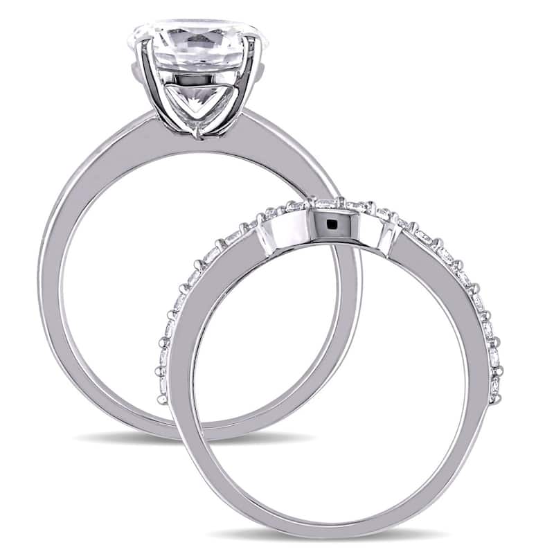 Miadora 10k White Gold Created White Sapphire Solitaire Bridal Ring Set