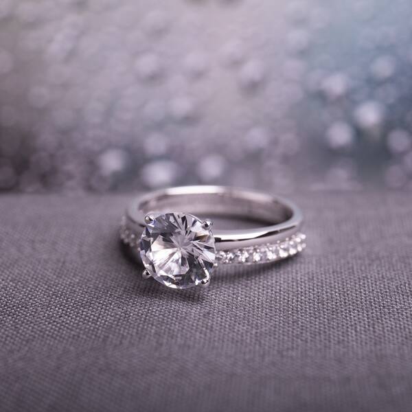 slide 1 of 10, Miadora 10k White Gold Created White Sapphire Solitaire Bridal Ring Set