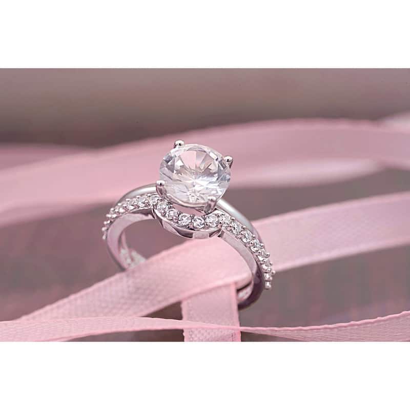 Miadora 10k White Gold Created White Sapphire Solitaire Bridal Ring Set