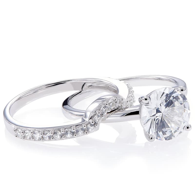 Miadora 10k White Gold Created White Sapphire Solitaire Bridal Ring Set