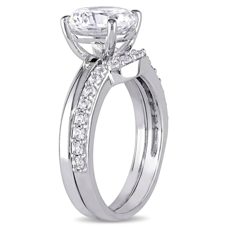 Miadora 10k White Gold Created White Sapphire Solitaire Bridal Ring Set