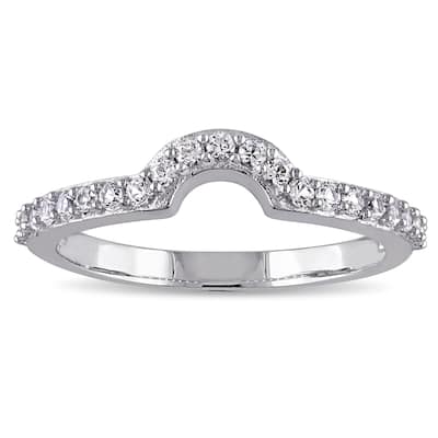 Miadora 10k White Gold Created White Sapphire Contour Wedding Band