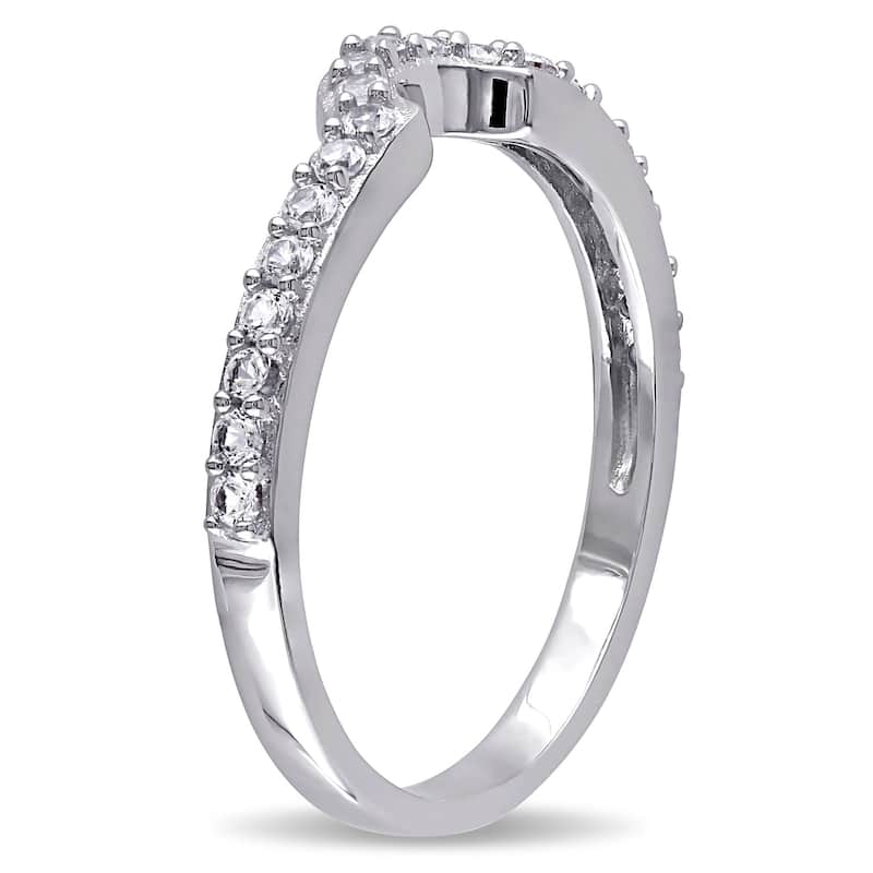Miadora 10k White Gold Created White Sapphire Contour Wedding Band