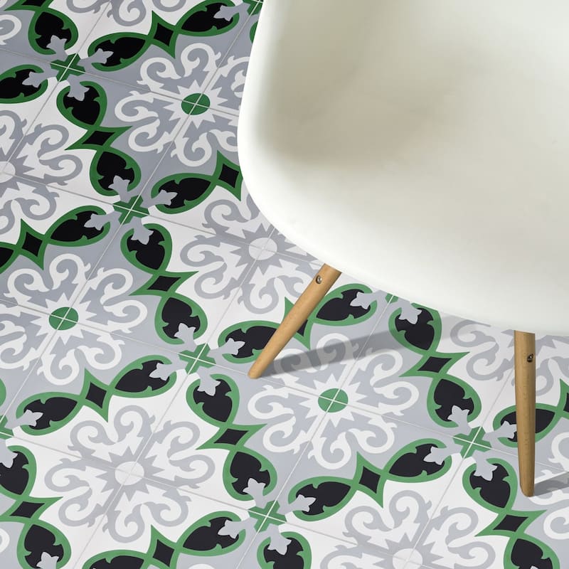 Handmade Agadir in Green, Grey, Black Cement Tile, Pack of 12 (Morocco)