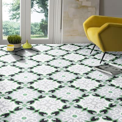Handmade Agadir in Green, Grey, Black Cement Tile, Pack of 12 (Morocco)