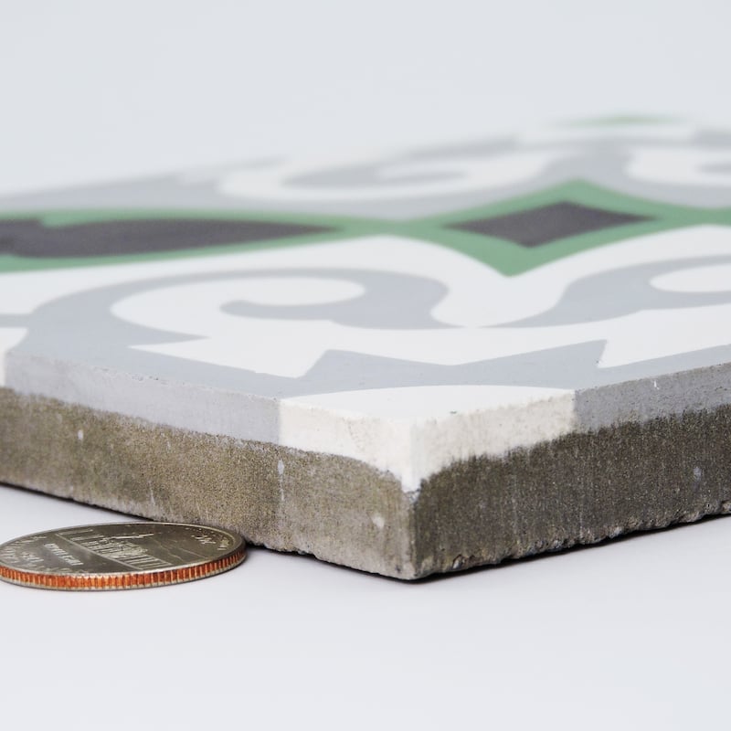 Handmade Agadir in Green, Grey, Black Cement Tile, Pack of 12 (Morocco)