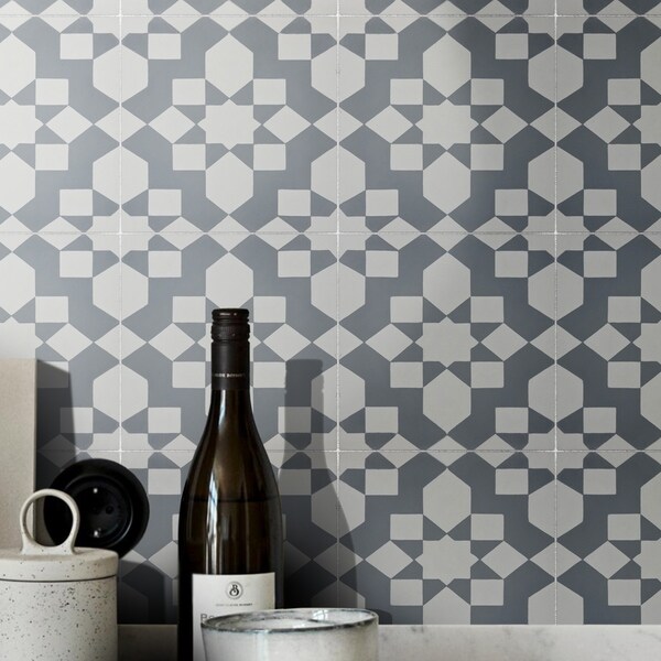 Affos in White and Grey Handmade 8x8-in Moroccan Tile (Pack of 12)