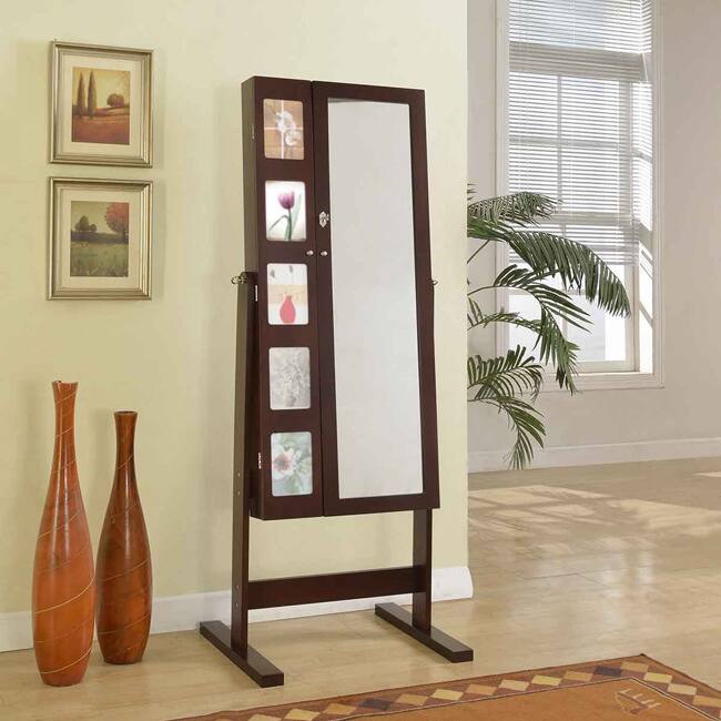 Artiva USA 63-Inches Deluxe Double Doors Expresso Jewerly Armoire Chevor Mirror with Photo Frame