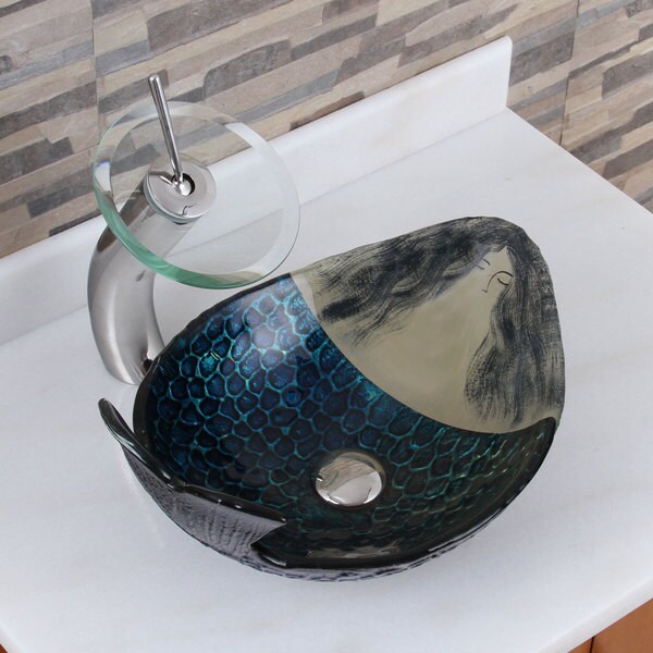 Shop Elite Mermaid Ivan F22t Pattern Tempered Glass Bathroom