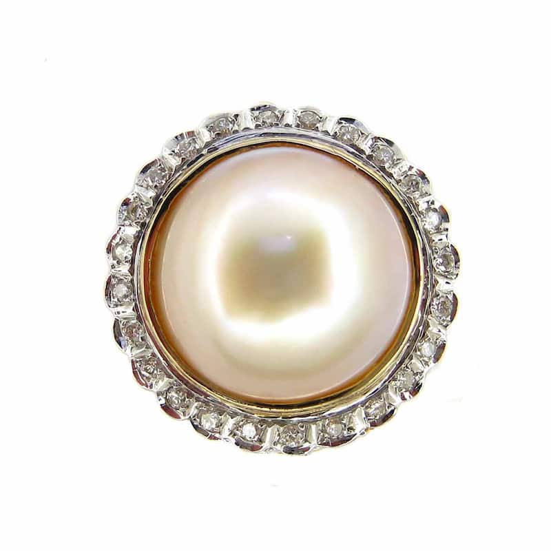 Kabella 14k Yellow Gold Mabe Pearl 1/3ct TDW Diamond Ring (I-J, I1-I2) (15mm) (Size 7.5)