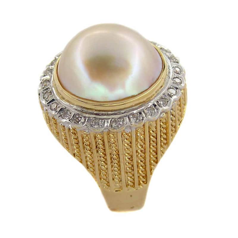 Kabella 14k Yellow Gold Mabe Pearl 1/3ct TDW Diamond Ring (I-J, I1-I2) (15mm) (Size 7.5)