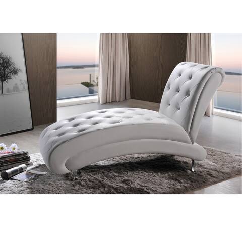 Baxton Studio Pease Contemporary White Faux Leather Upholstered Crystal Button Tufted Chaise Lounge