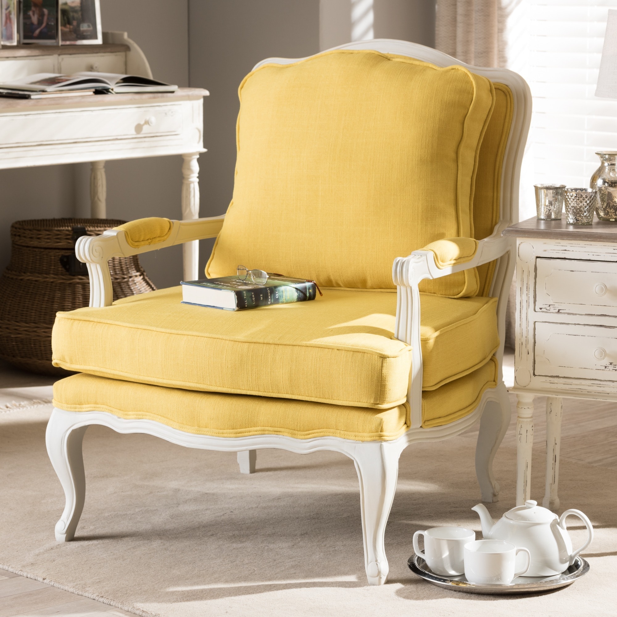 Antoinette Traditional Classic Antiqued French Yellow Accent Chair 8d413b5a D316 43cc A2bb 900fd656444c 