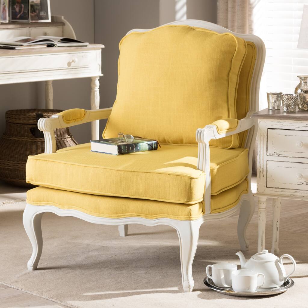 Antoinette Traditional Classic Antiqued French Yellow Accent Chair