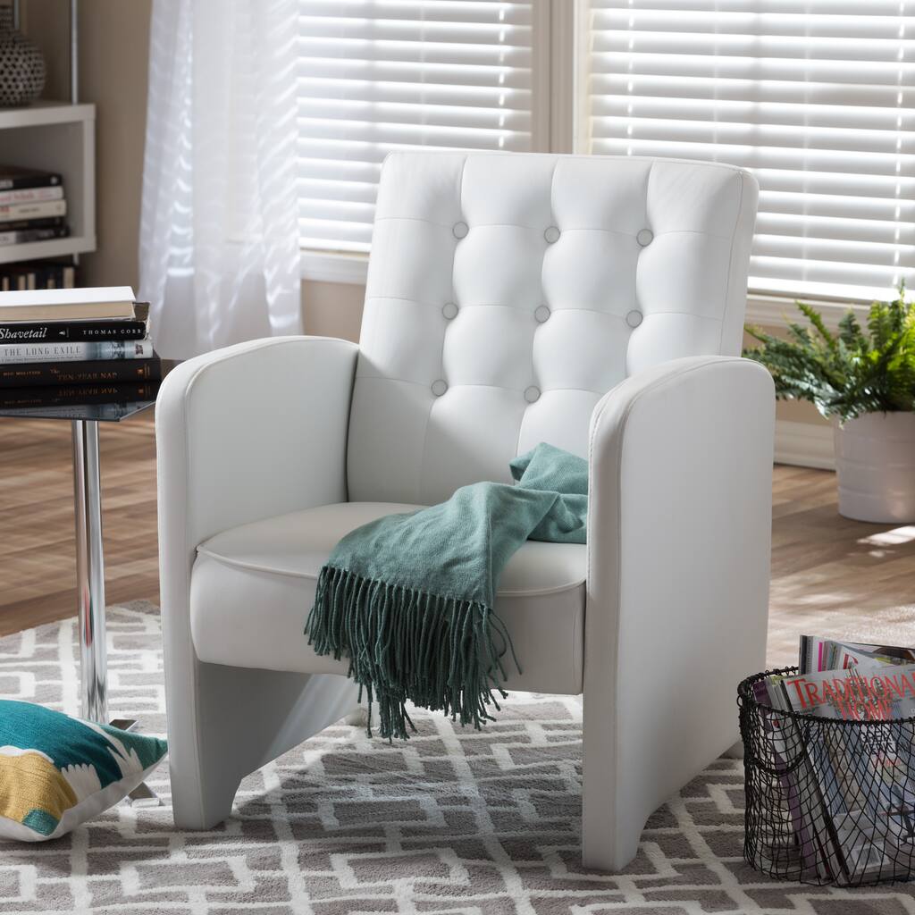Renswald White PU Leather Upholstered Button Tufted Club Chair