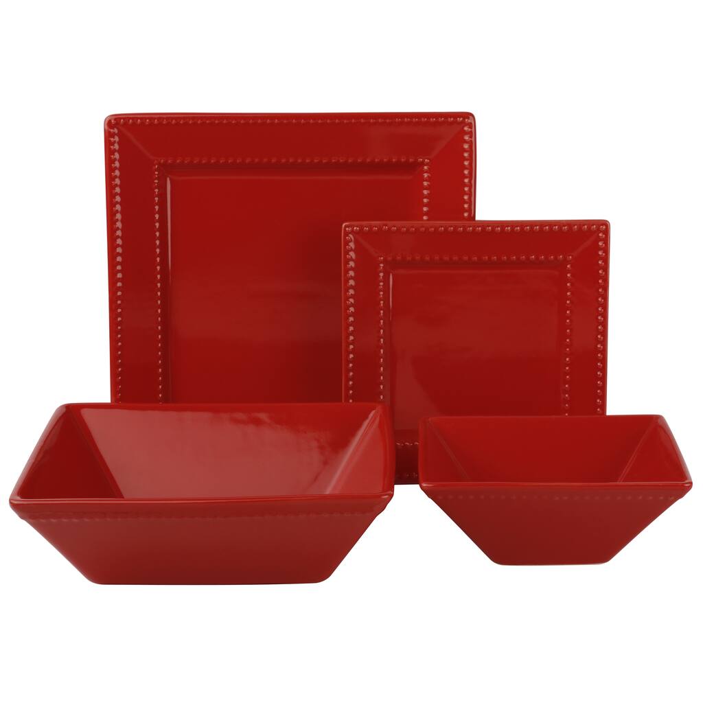 10 Strawberry Street Vivo Red Beaded Square 19-piece Dinner Set
