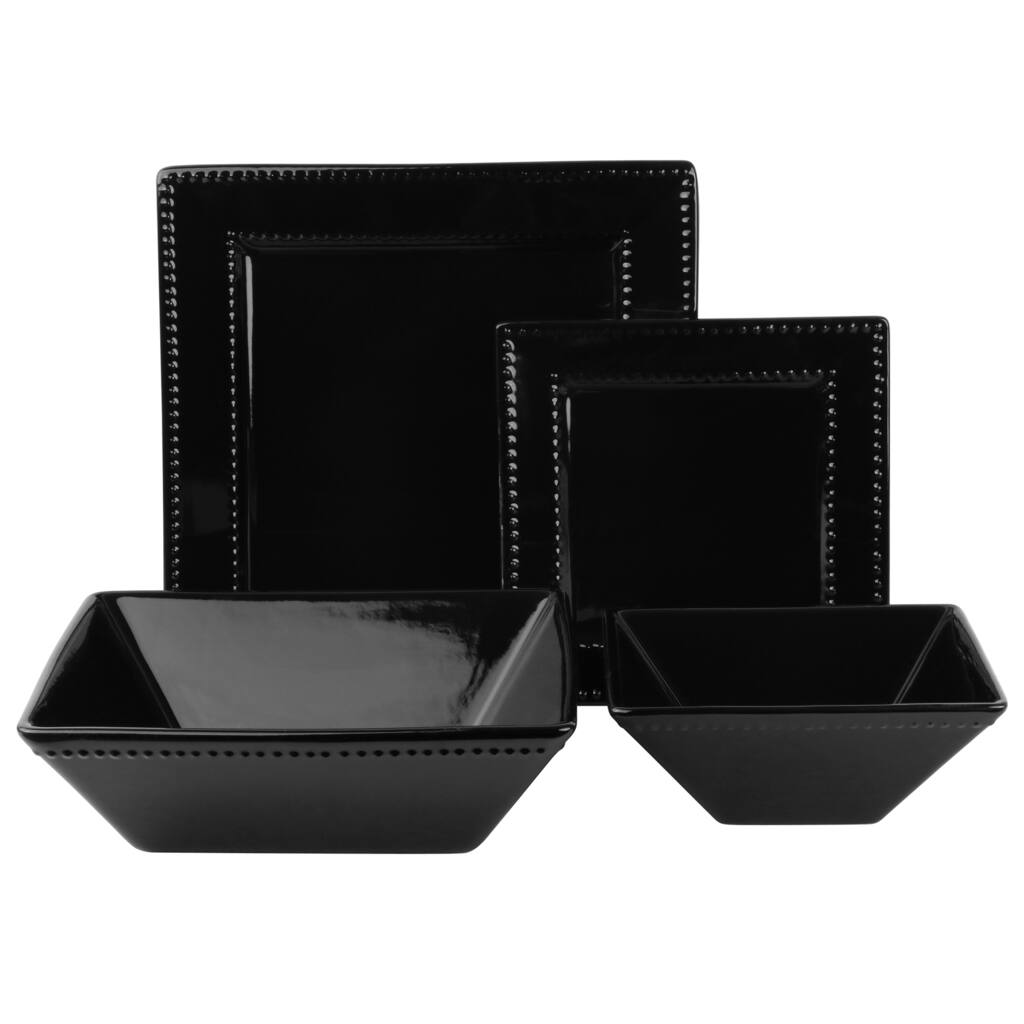 Vivo Black Beaded Square 19-piece Dinner Set