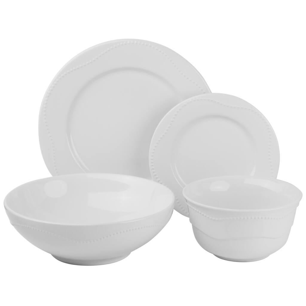 Vivo White Beaded 19-piece Dinner Set