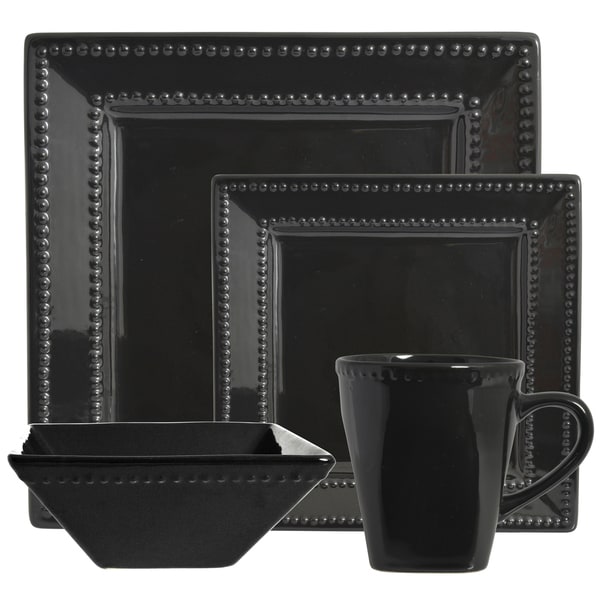 Vivo Black Beaded Square 16 piece Dinner Set