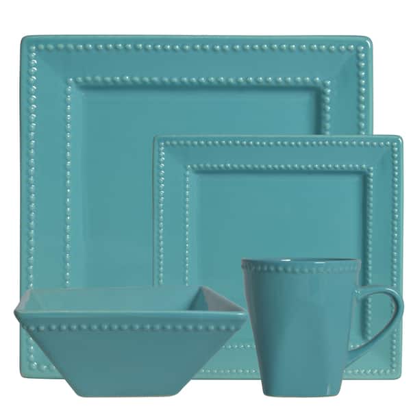 Vivo Teal Beaded Square 16piece Dinner Set Overstock 10129247