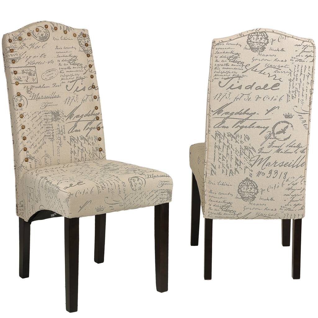 Cortesi Home Miller Beige Script Fabric Dining Chair (Set of 2)