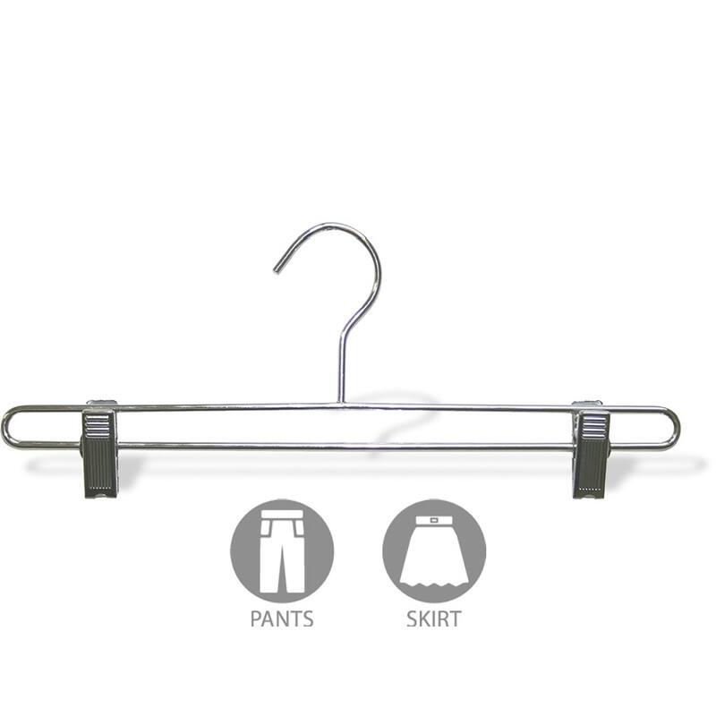 Polished Chrome Metal Bottoms Hanger with Clips (Box of 25)