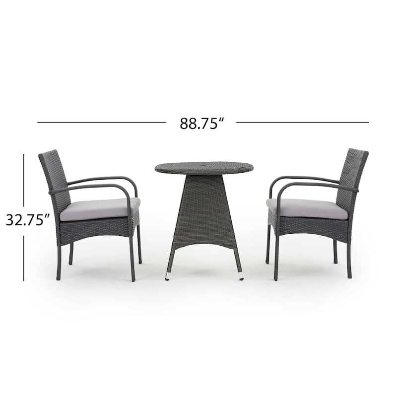 Peterson Outdoor 3-piece Wicker Bistro Set with Cushions by Christopher Knight Home