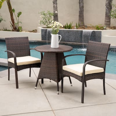Peterson Outdoor 3-piece Wicker Bistro Set with Cushions by Christopher Knight Home